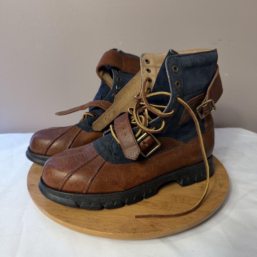 Polo Ralph Lauren Drax Boots Men 9.5 D Brown Leather Buckle Strap Outdoor Hike